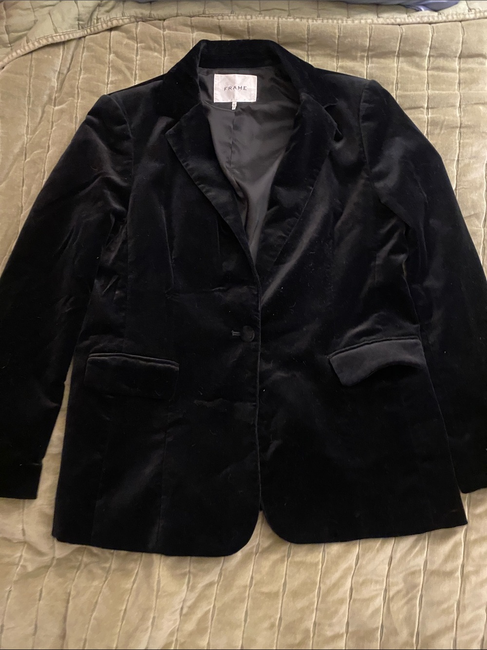 Frame Denim Black Velvet Tailored Blazer